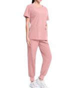 Sponeed Women's Scrub Set Medical Uniform Scrub Uniform Top and Pants