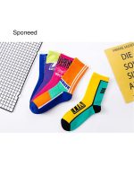 Sponeed Woman Socks Letter Striped Cotton Colorful Fashion Casual Sport Socks