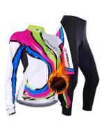 Women Cycling Jersey & Pants Warm Bike Sportswear With Fleece Thermal