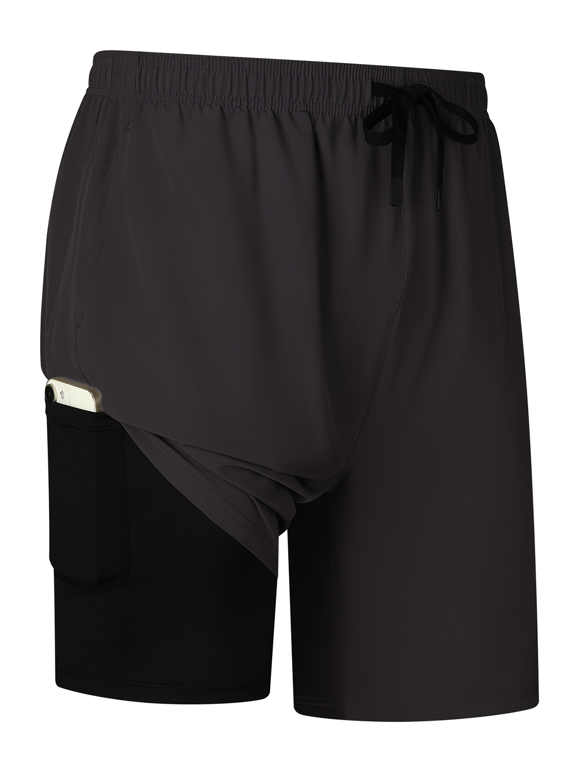 YDDKM5NS001-2-BK Men's 2-in-1 Athletic Running Shorts 7" Dry Fit Workout Gym Outdoor Sports Wear with Multiple Pockets Training Short - Image 1